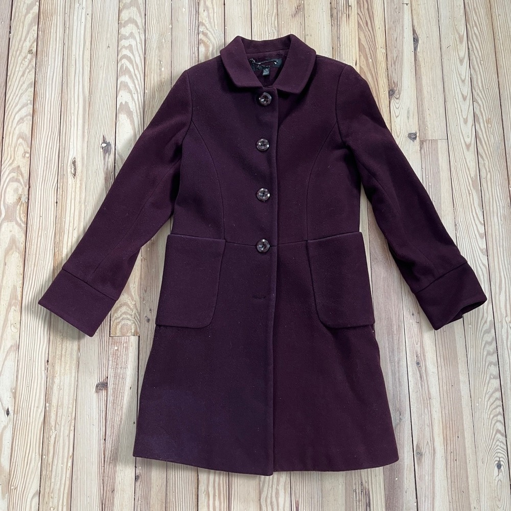 Purple Knee Length Wool Blend Button‎ Up OverCoat Women's Size 4 small winter